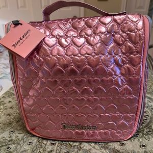 NWT Juicy Couture Pink Heart Quilted Metallic Hanging Cosmetic Travel Case